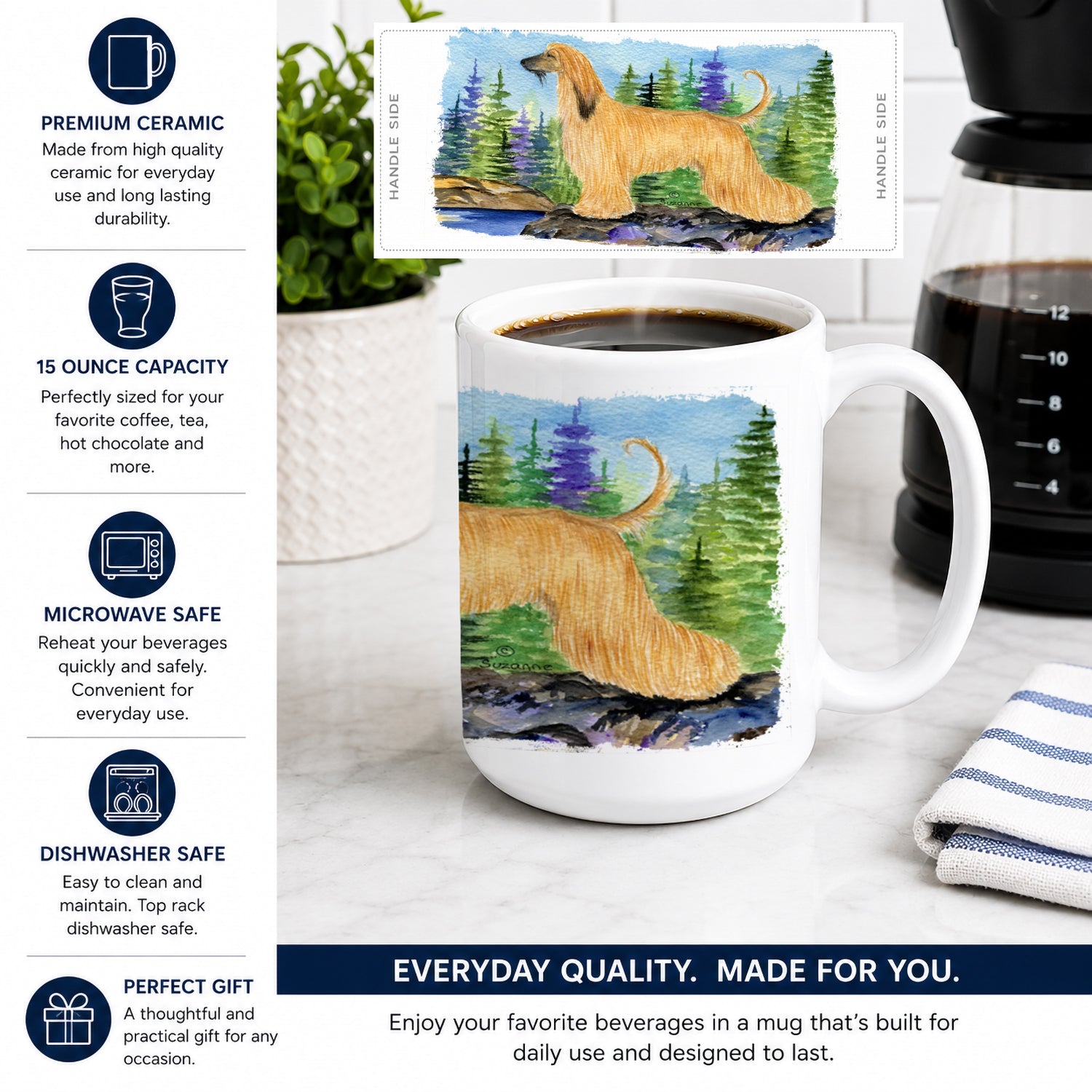 Afghan Hound Ceramic Coffee Mug 15 oz Decorative Large C Handle Mug Cup for Tea, Cocoa Hot Chocolate