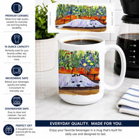 Maltese Ceramic Coffee Mug 15 oz Decorative Large C Handle Mug Cup for Tea, Cocoa Hot Chocolate