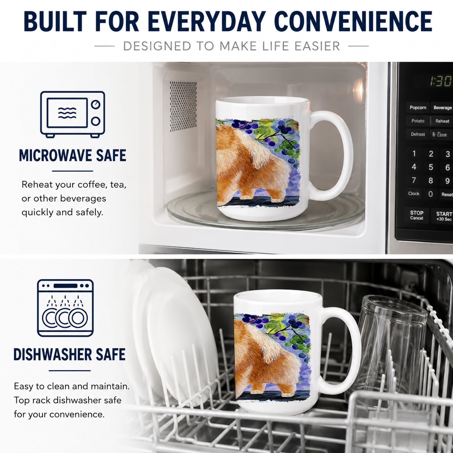 Pomeranian Ceramic Coffee Mug 15 oz Decorative Large C Handle Mug Cup for Tea, Cocoa Hot Chocolate