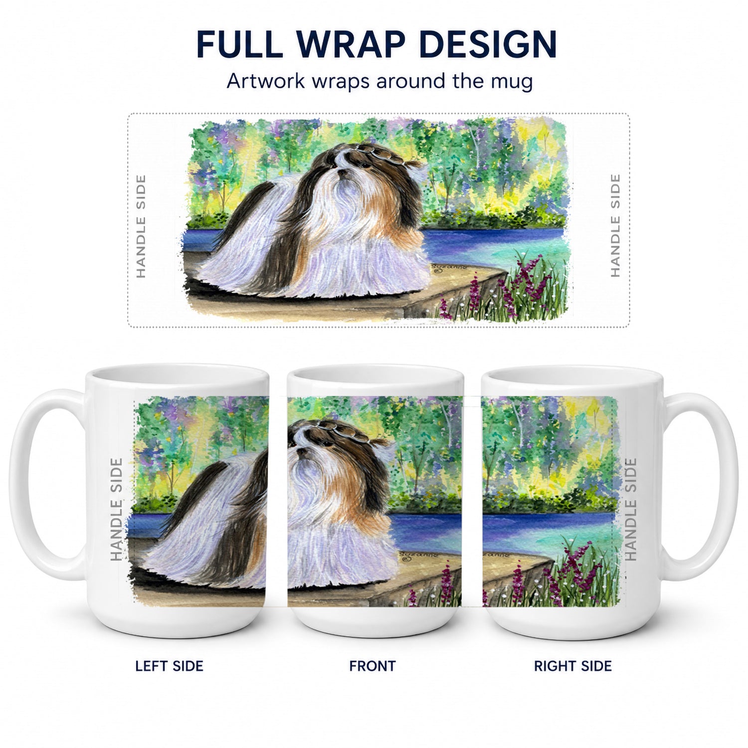 Shih Tzu Ceramic Coffee Mug 15 oz Decorative Large C Handle Mug Cup for Tea, Cocoa Hot Chocolate