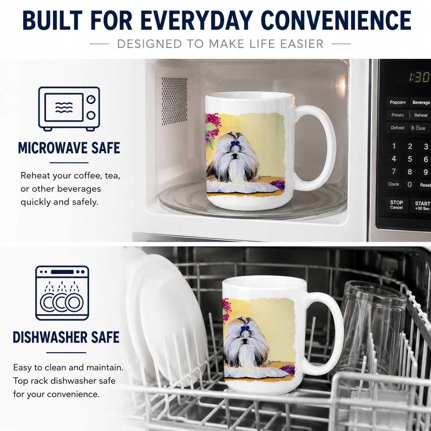 Shih Tzu Ceramic Coffee Mug 15 oz Decorative Large C Handle Mug Cup for Tea, Cocoa Hot Chocolate
