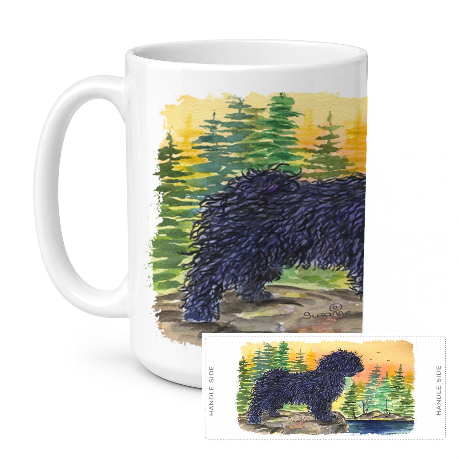 Puli Ceramic Coffee Mug 15 oz Decorative Large C Handle Mug Cup for Tea, Cocoa Hot Chocolate