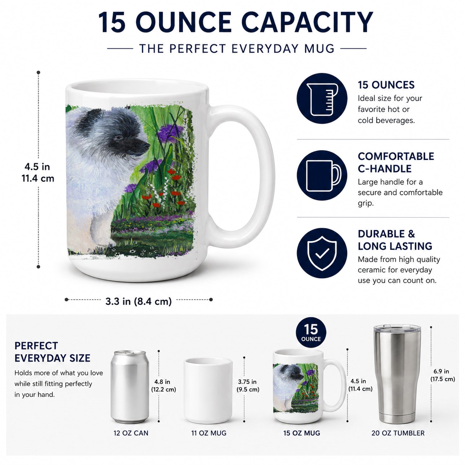 Keeshond Ceramic Coffee Mug 15 oz Decorative Large C Handle Mug Cup for Tea, Cocoa Hot Chocolate