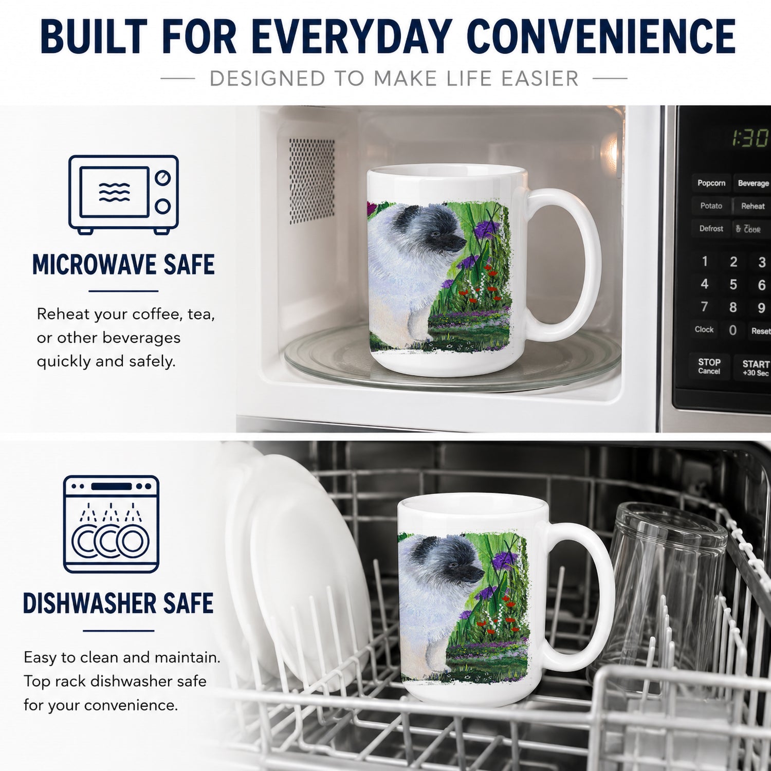 Keeshond Ceramic Coffee Mug 15 oz Decorative Large C Handle Mug Cup for Tea, Cocoa Hot Chocolate