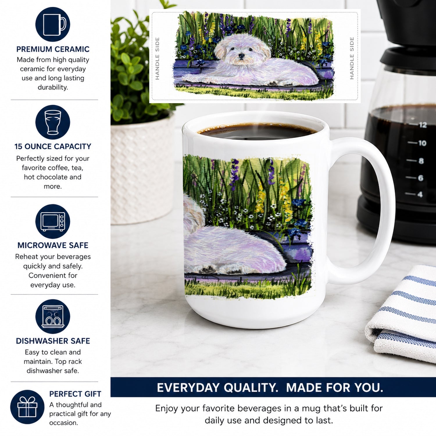 Coton de Tulear Ceramic Coffee Mug 15 oz Decorative Large C Handle Mug Cup for Tea, Cocoa Hot Chocolate