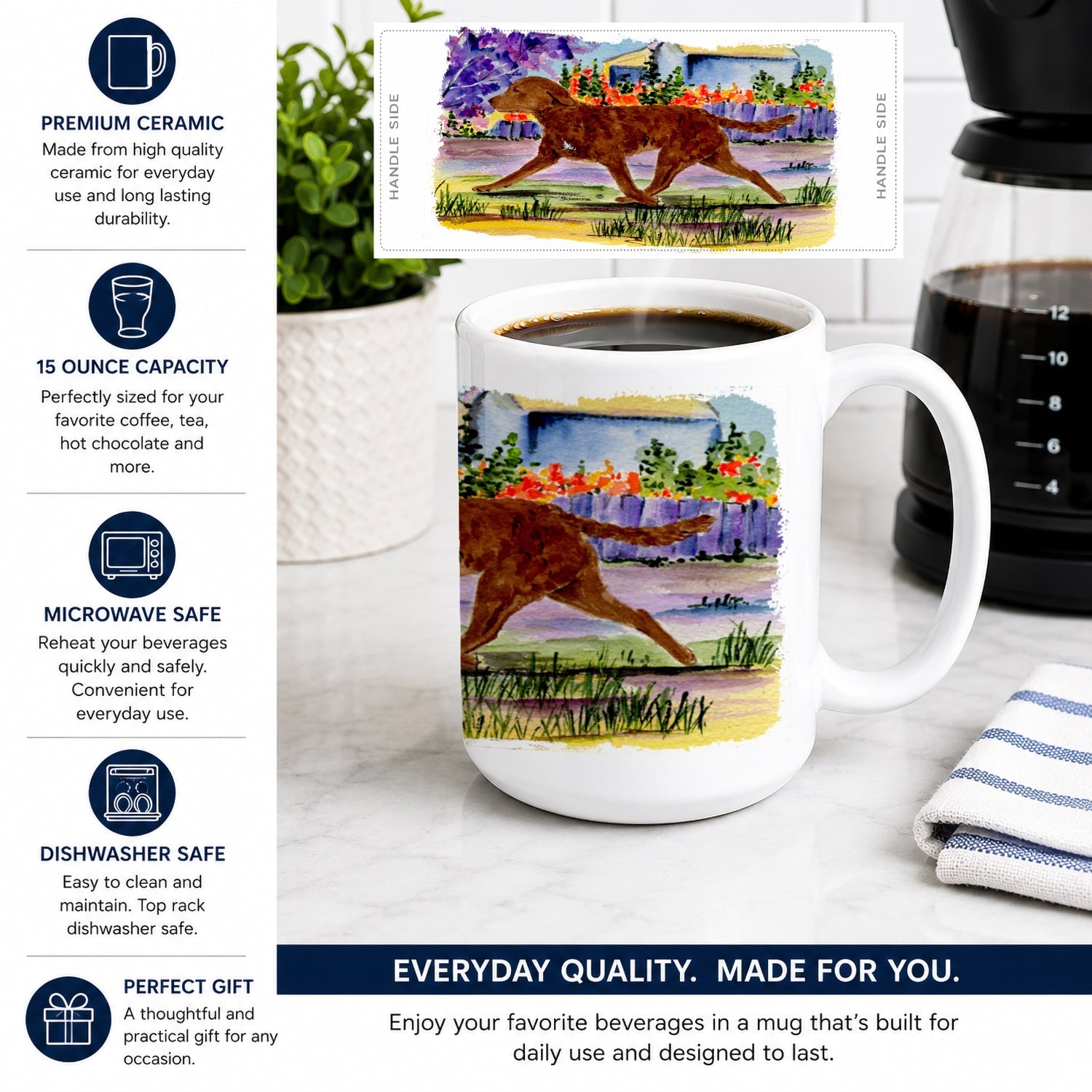 Chesapeake Bay Retriever Ceramic Coffee Mug 15 oz Decorative Large C Handle Mug Cup for Tea, Cocoa Hot Chocolate