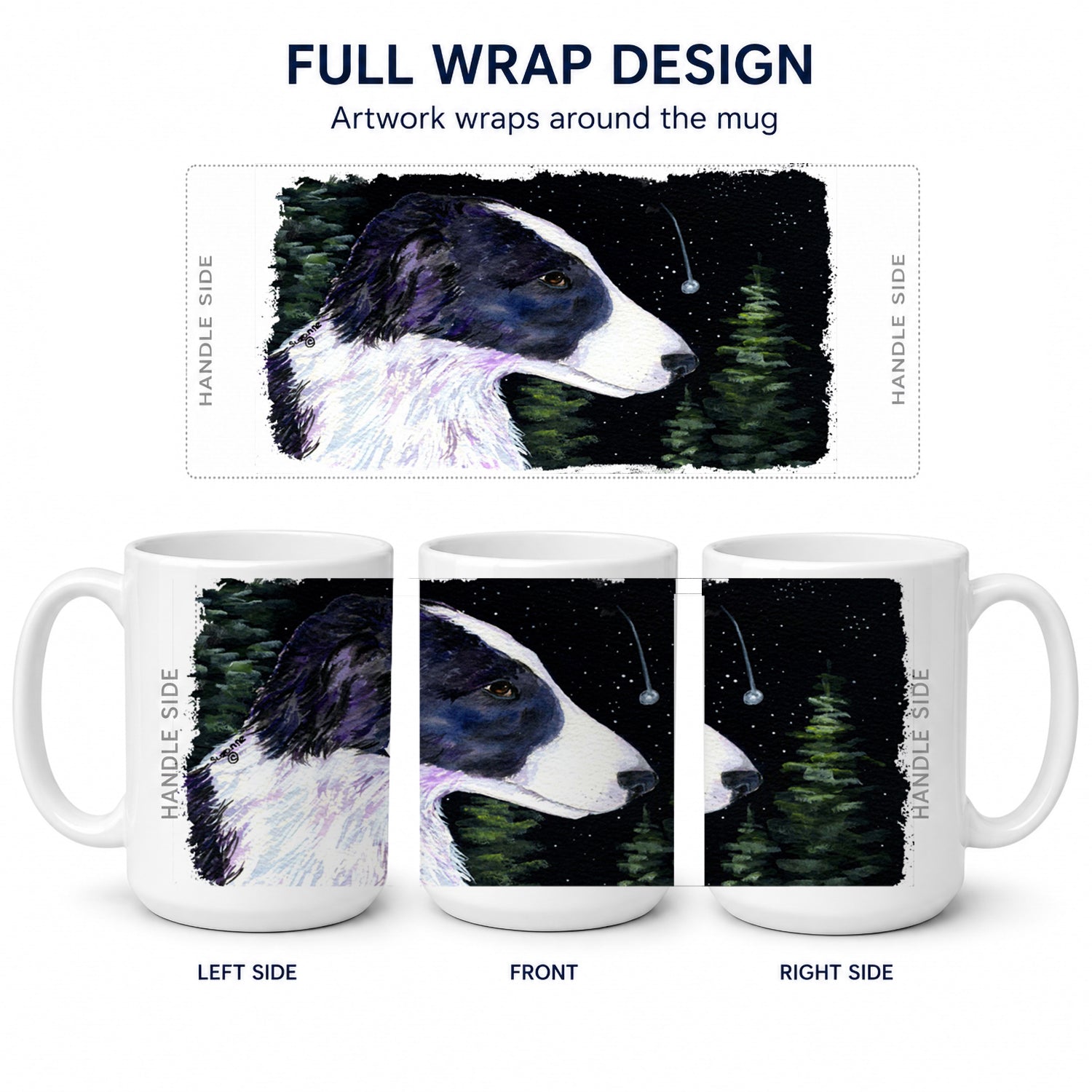 Starry Night Border Collie Ceramic Coffee Mug 15 oz Decorative Large C Handle Mug Cup for Tea, Cocoa Hot Chocolate