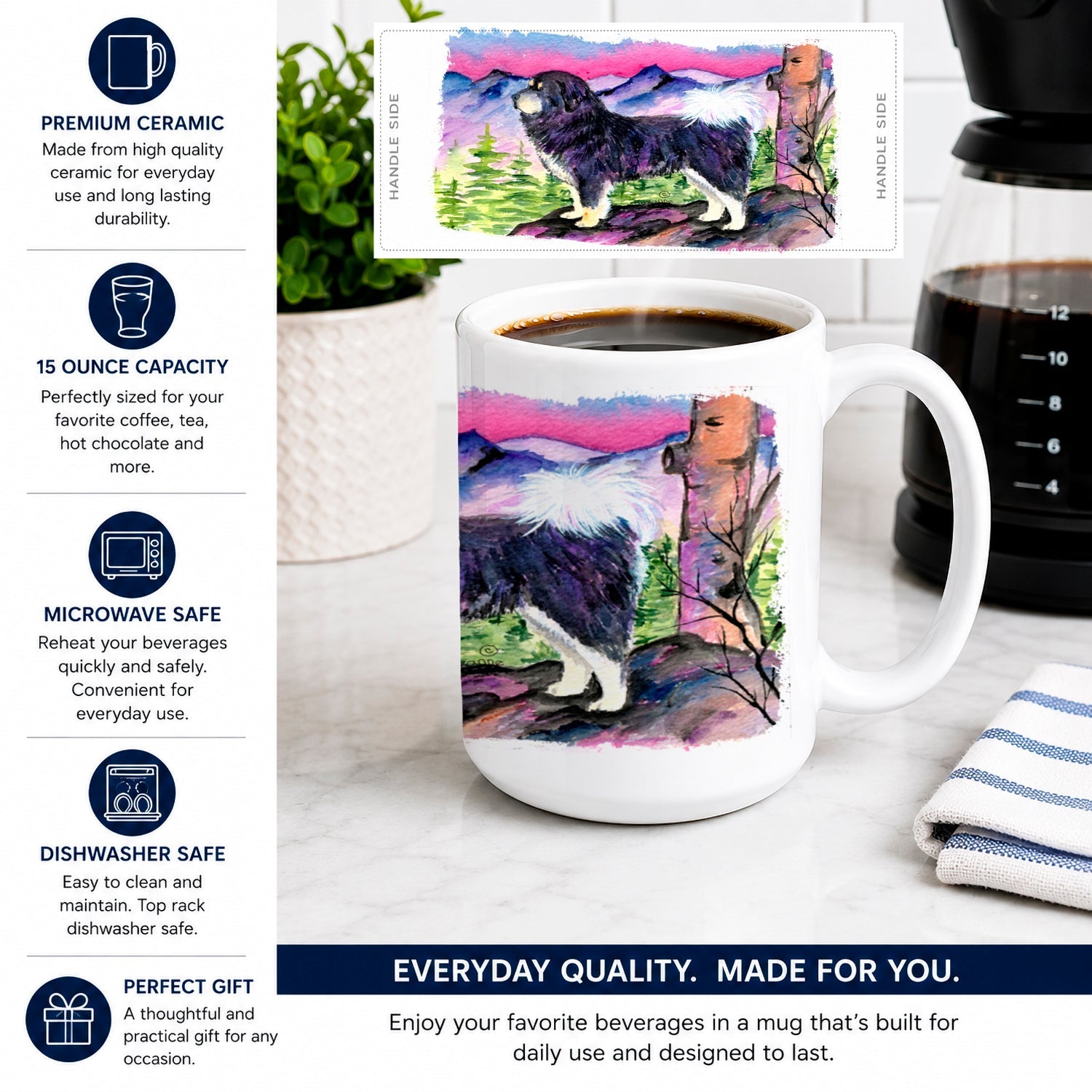 Tibetan Mastiff Ceramic Coffee Mug 15 oz Decorative Large C Handle Mug Cup for Tea, Cocoa Hot Chocolate