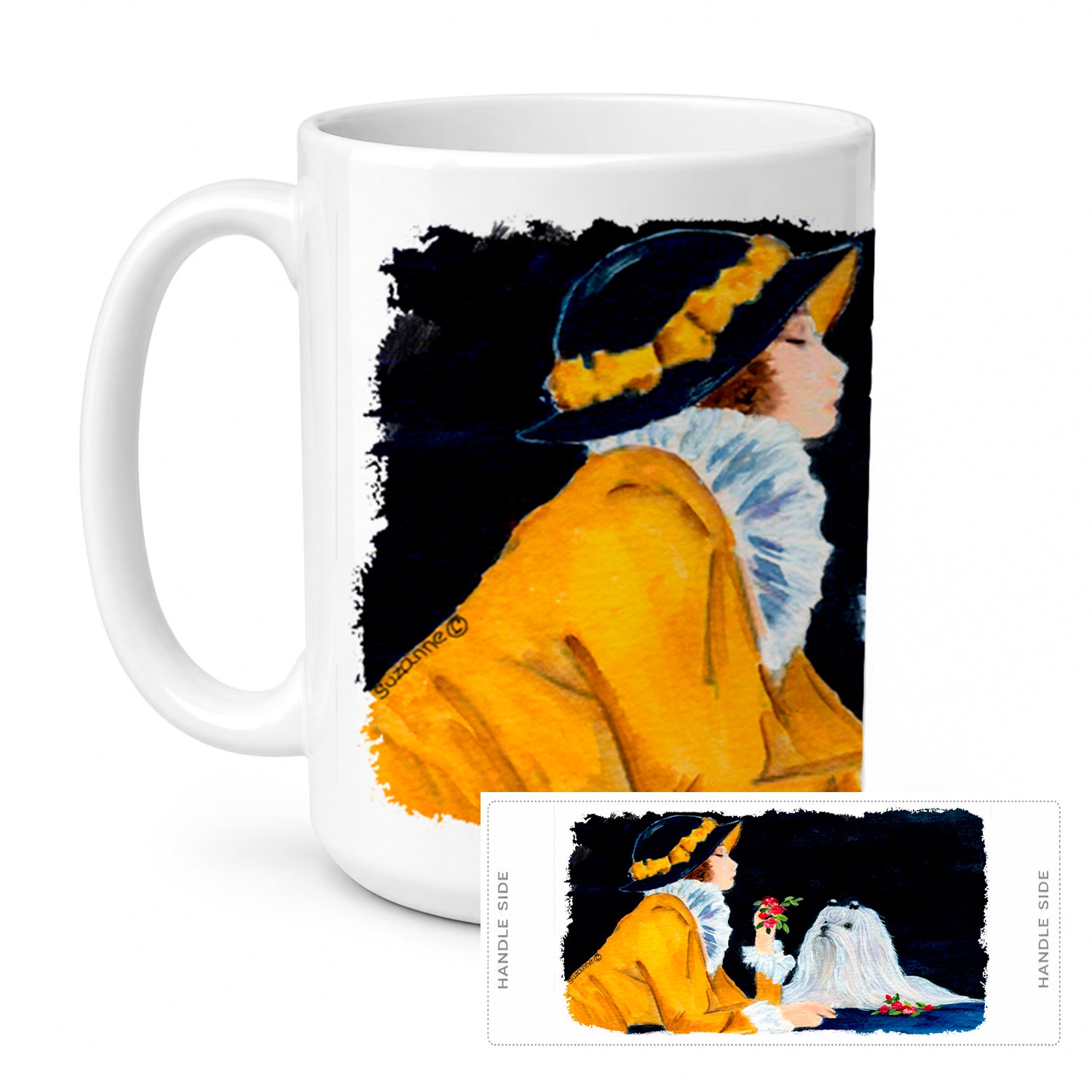 Lady with her Maltese Ceramic Coffee Mug 15 oz Decorative Large C Handle Mug Cup for Tea, Cocoa Hot Chocolate