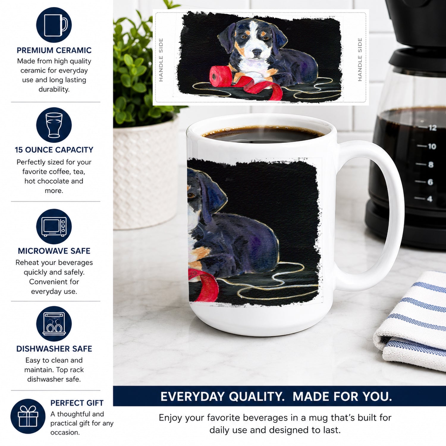 Entlebucher Mountain Dog Ceramic Coffee Mug 15 oz Decorative Large C Handle Mug Cup for Tea, Cocoa Hot Chocolate