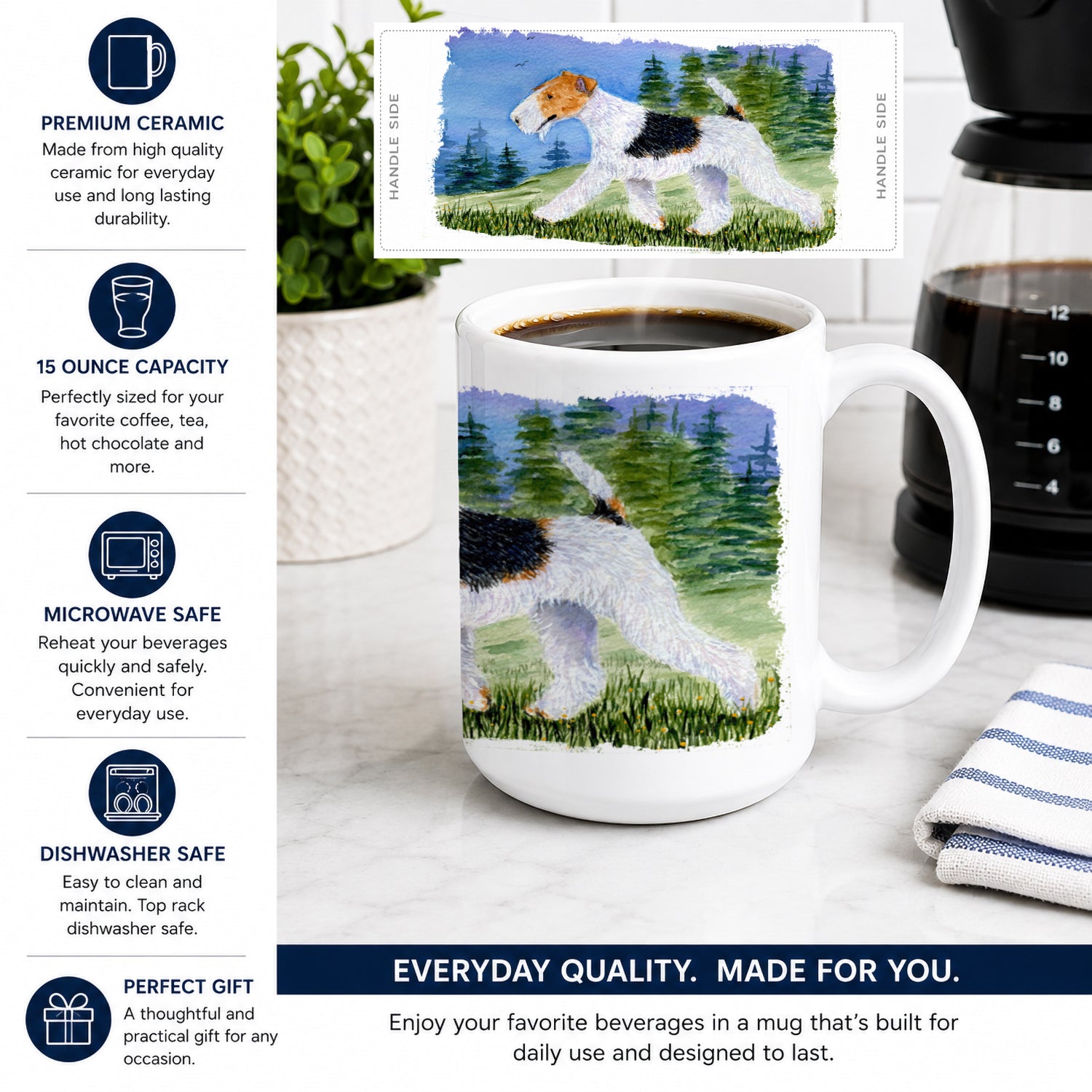 Fox Terrier Ceramic Coffee Mug 15 oz Decorative Large C Handle Mug Cup for Tea, Cocoa Hot Chocolate