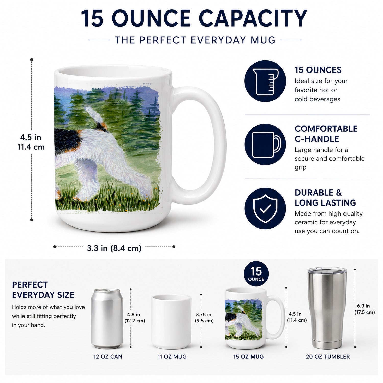Fox Terrier Ceramic Coffee Mug 15 oz Decorative Large C Handle Mug Cup for Tea, Cocoa Hot Chocolate