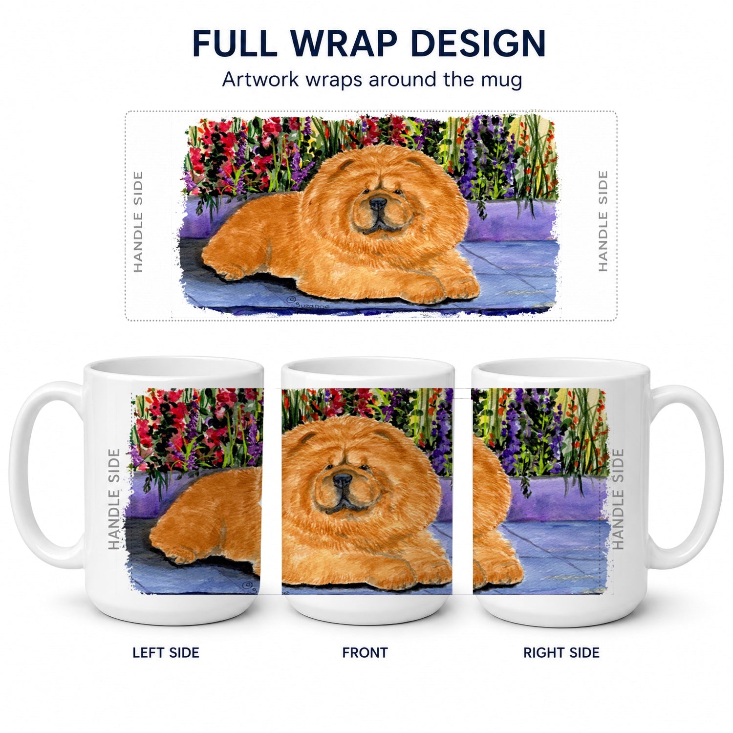 Chow Chow Ceramic Coffee Mug 15 oz Decorative Large C Handle Mug Cup for Tea, Cocoa Hot Chocolate