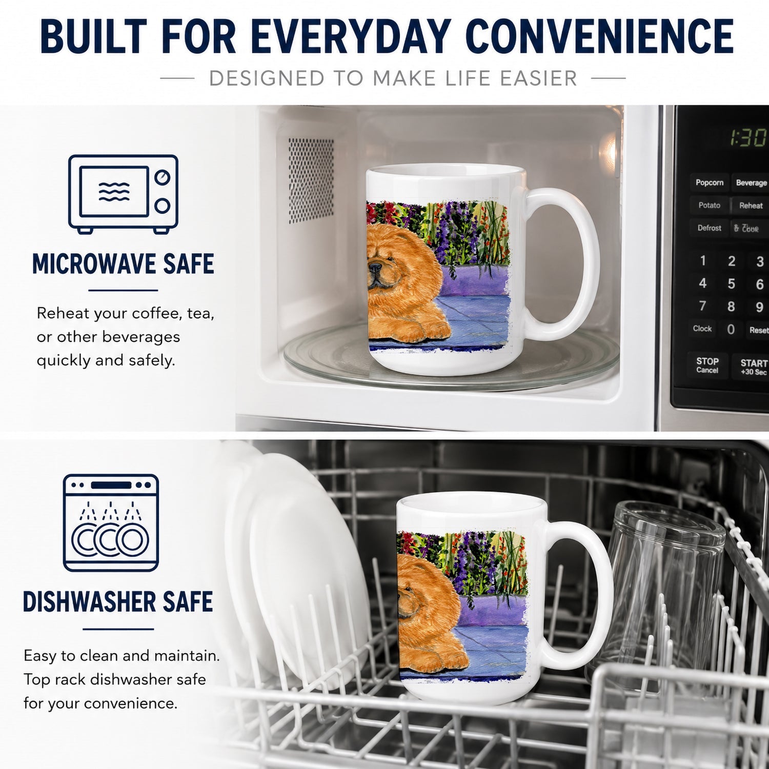 Chow Chow Ceramic Coffee Mug 15 oz Decorative Large C Handle Mug Cup for Tea, Cocoa Hot Chocolate