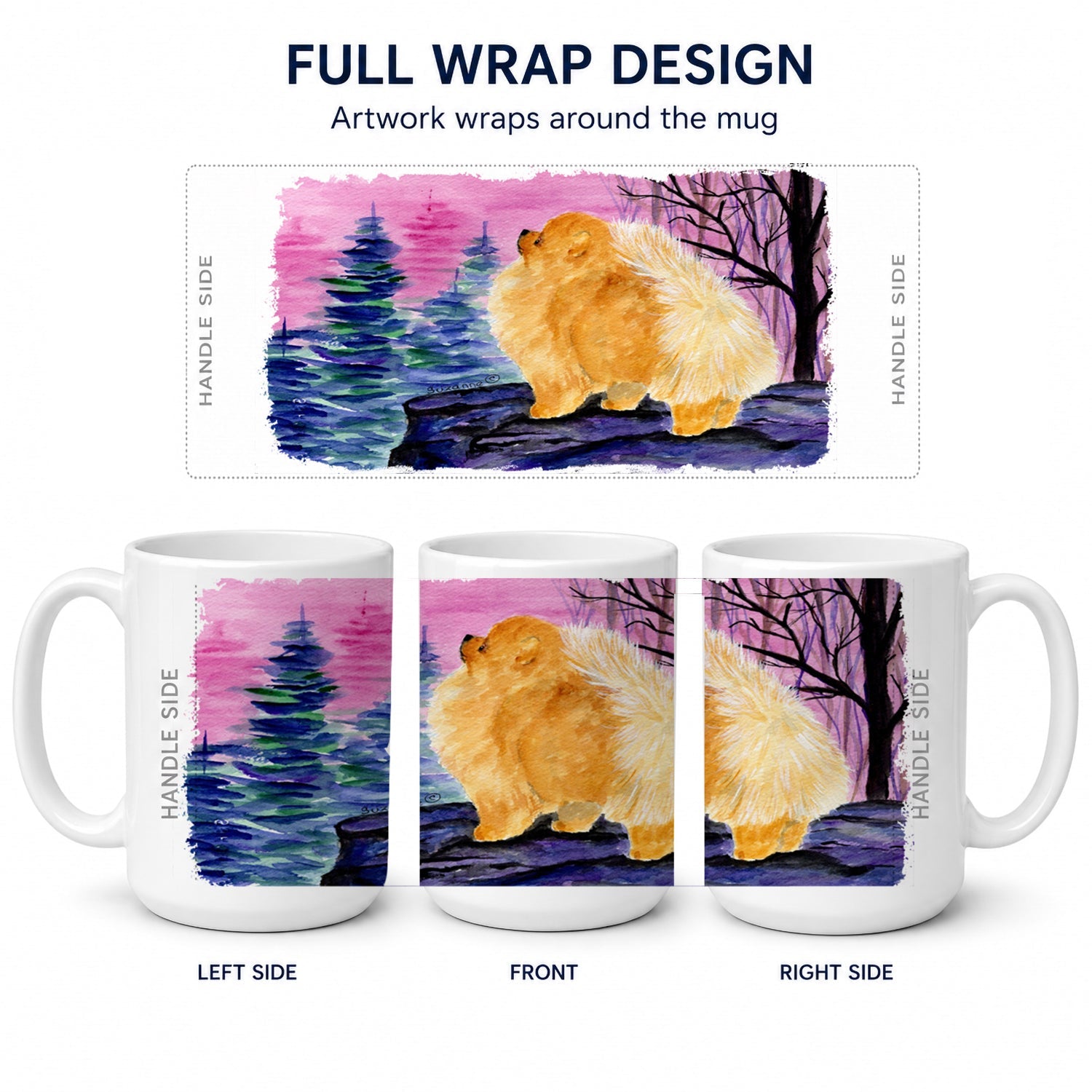 Pomeranian Ceramic Coffee Mug 15 oz Decorative Large C Handle Mug Cup for Tea, Cocoa Hot Chocolate