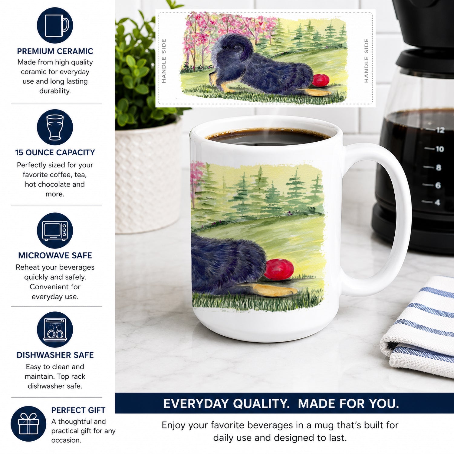 Tibetan Mastiff Ceramic Coffee Mug 15 oz Decorative Large C Handle Mug Cup for Tea, Cocoa Hot Chocolate