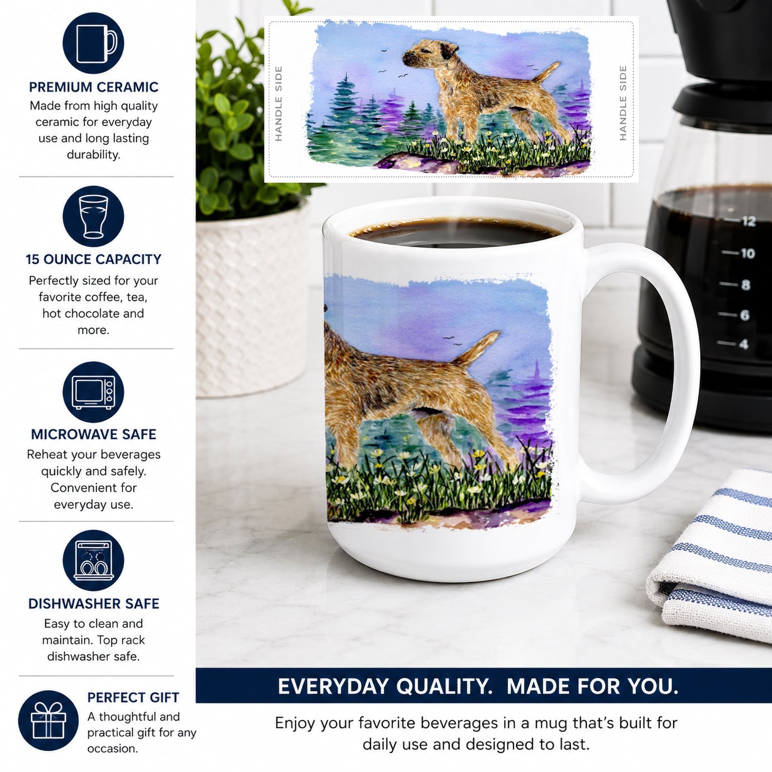 Border Terrier Ceramic Coffee Mug 15 oz Decorative Large C Handle Mug Cup for Tea, Cocoa Hot Chocolate