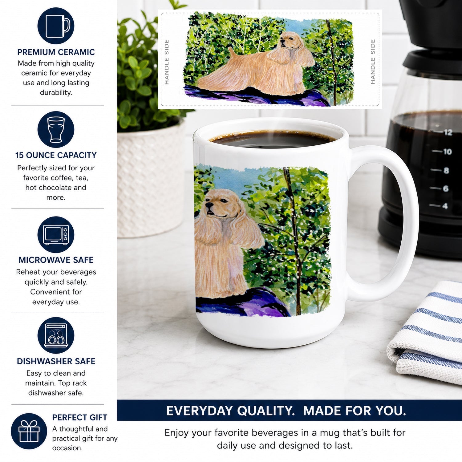 Cocker Spaniel Ceramic Coffee Mug 15 oz Decorative Large C Handle Mug Cup for Tea, Cocoa Hot Chocolate