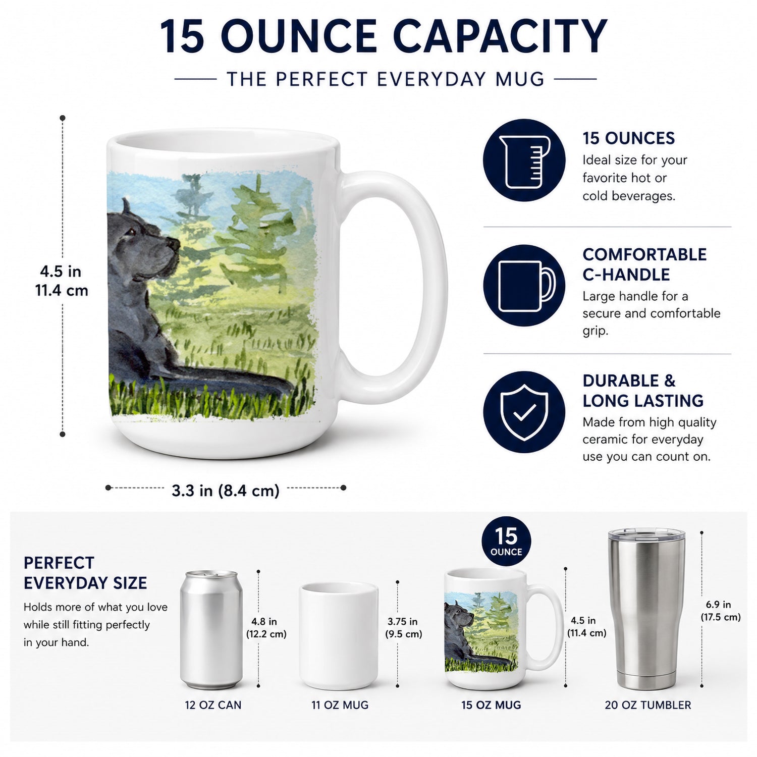 Cane Corso Ceramic Coffee Mug 15 oz Decorative Large C Handle Mug Cup for Tea, Cocoa Hot Chocolate