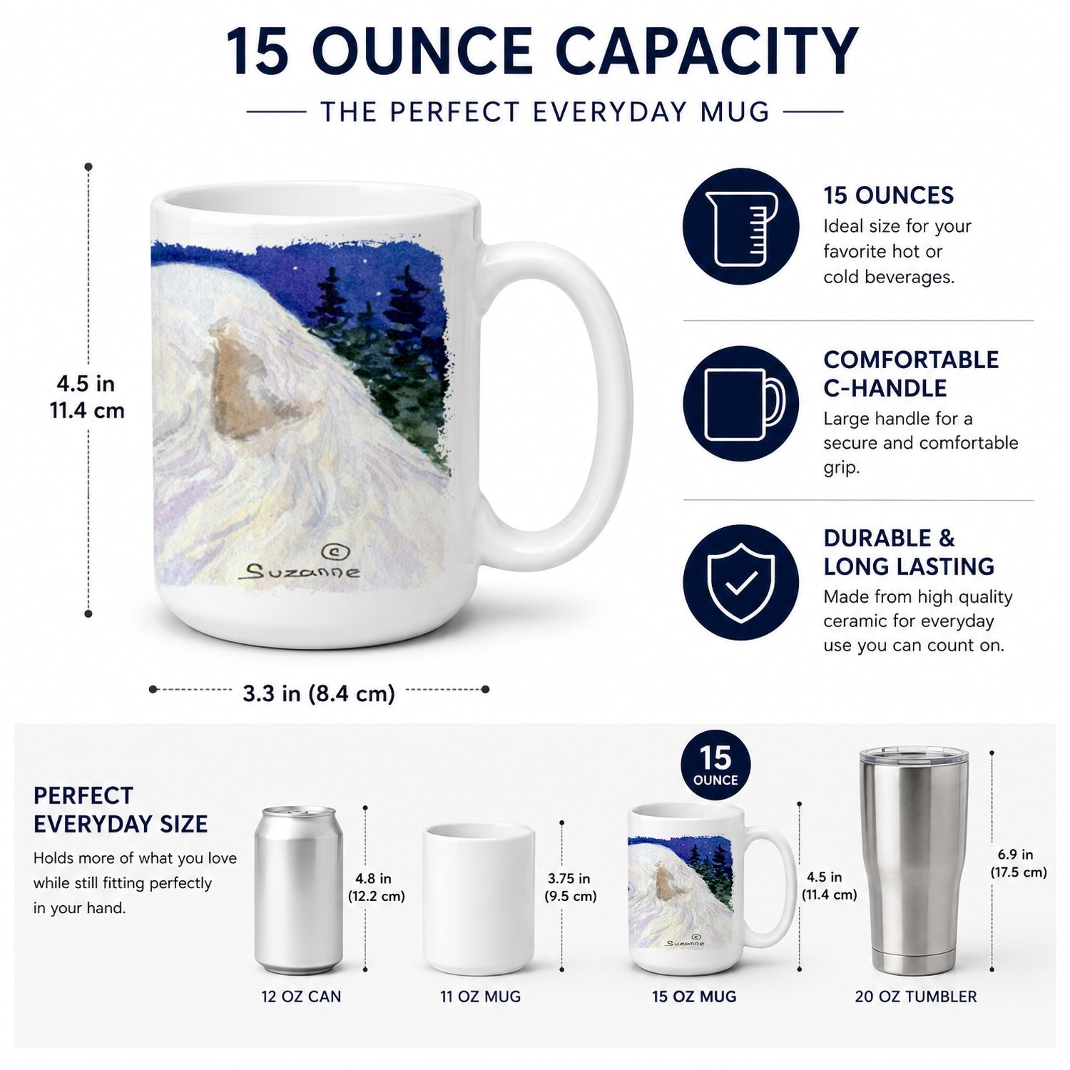 Great Pyrenees Ceramic Coffee Mug 15 oz Decorative Large C Handle Mug Cup for Tea, Cocoa Hot Chocolate