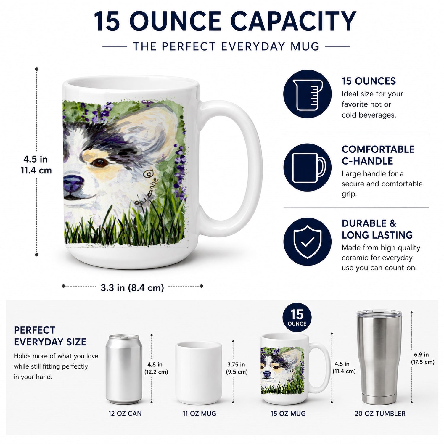 Chihuahua Ceramic Coffee Mug 15 oz Decorative Large C Handle Mug Cup for Tea, Cocoa Hot Chocolate