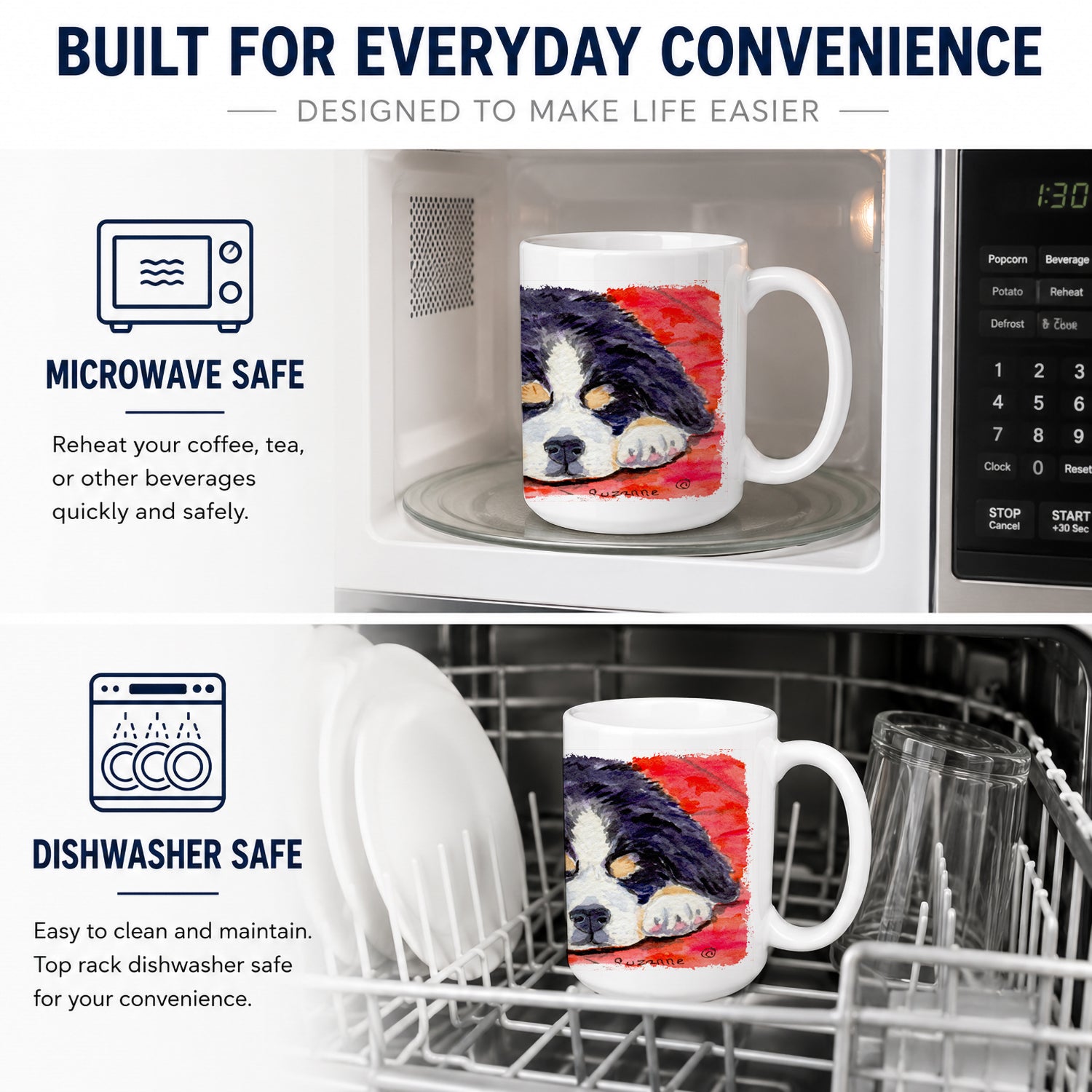 Bernese Mountain Dog Ceramic Coffee Mug 15 oz Decorative Large C Handle Mug Cup for Tea, Cocoa Hot Chocolate