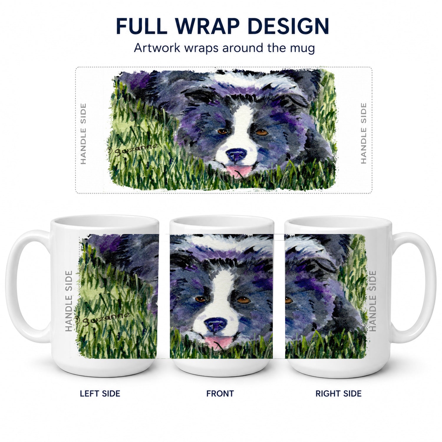 Border Collie Ceramic Coffee Mug 15 oz Decorative Large C Handle Mug Cup for Tea, Cocoa Hot Chocolate