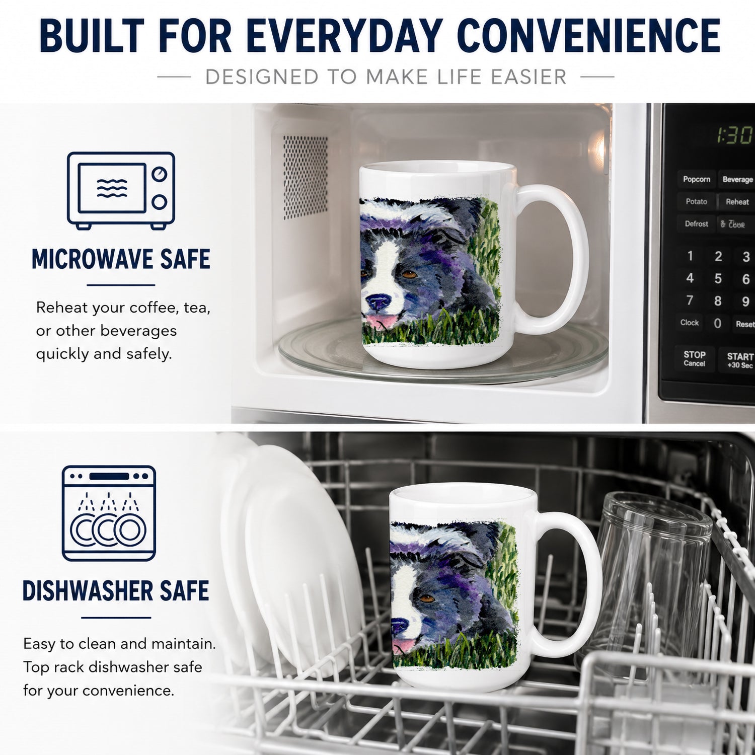 Border Collie Ceramic Coffee Mug 15 oz Decorative Large C Handle Mug Cup for Tea, Cocoa Hot Chocolate