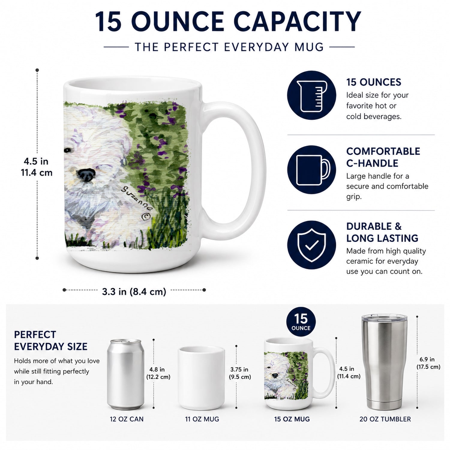 Old English Sheepdog Ceramic Coffee Mug 15 oz Decorative Large C Handle Mug Cup for Tea, Cocoa Hot Chocolate