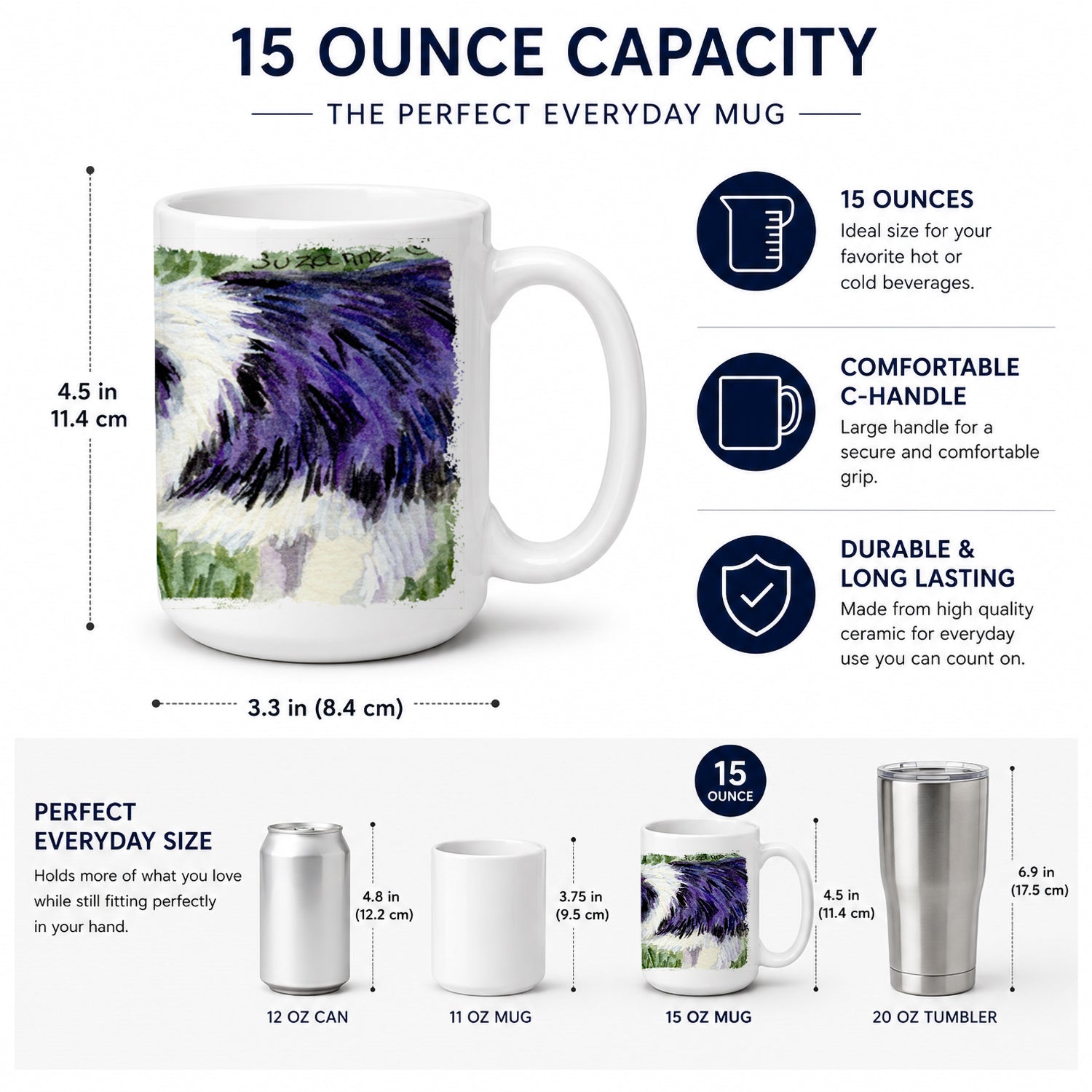 Border Collie Ceramic Coffee Mug 15 oz Decorative Large C Handle Mug Cup for Tea, Cocoa Hot Chocolate