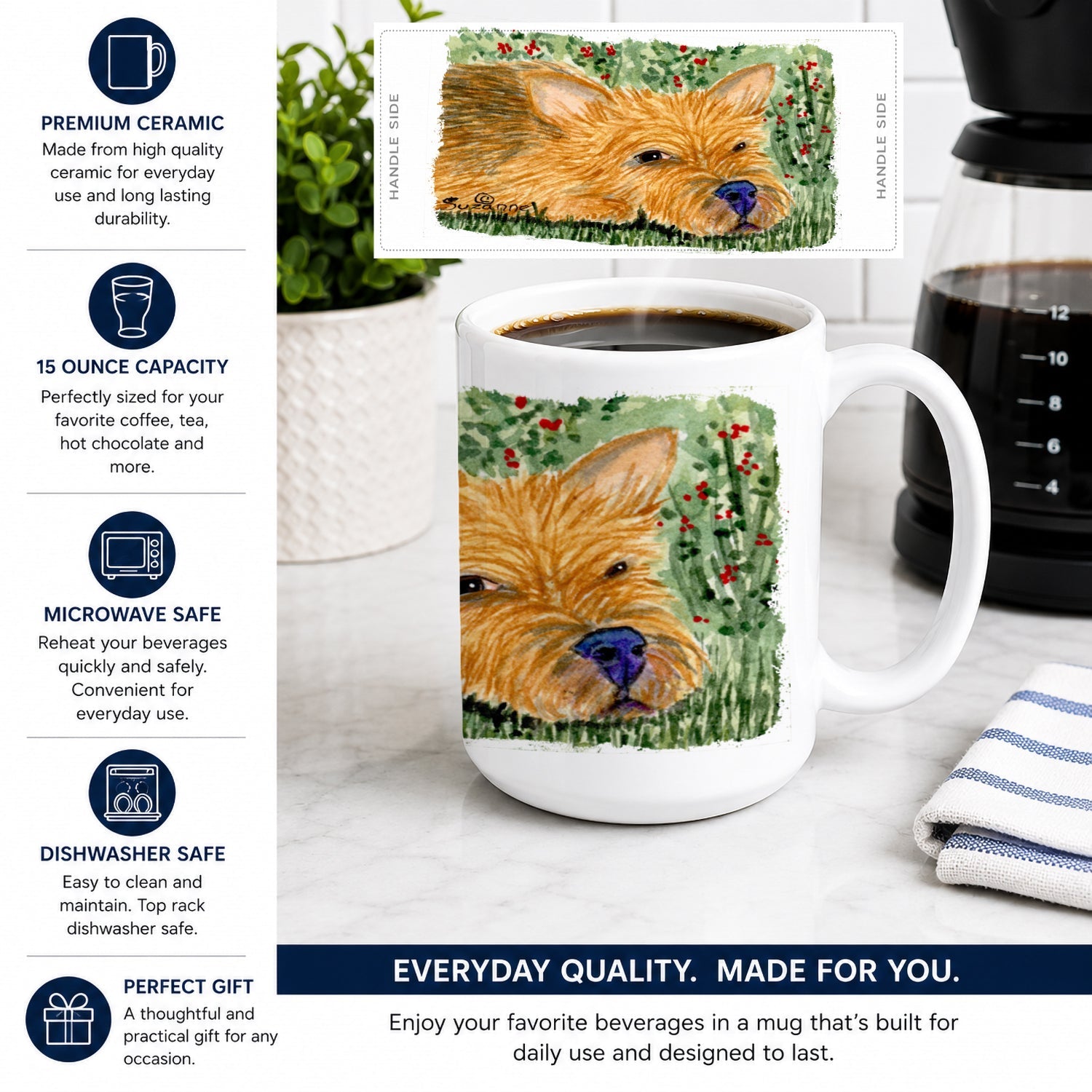Norwich Terrier Ceramic Coffee Mug 15 oz Decorative Large C Handle Mug Cup for Tea, Cocoa Hot Chocolate