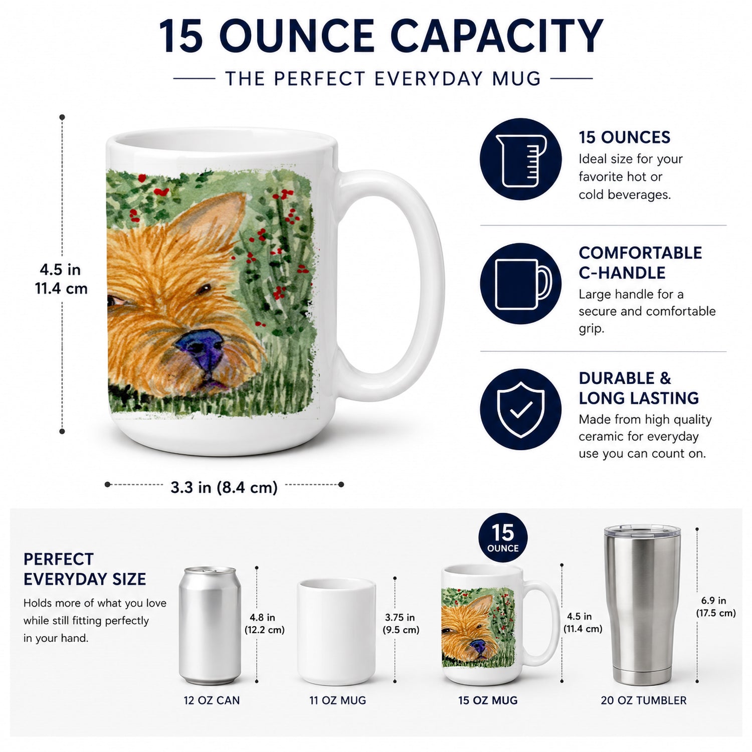Norwich Terrier Ceramic Coffee Mug 15 oz Decorative Large C Handle Mug Cup for Tea, Cocoa Hot Chocolate