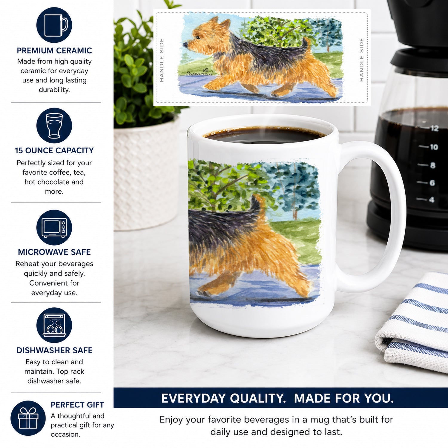 Norwich Terrier Ceramic Coffee Mug 15 oz Decorative Large C Handle Mug Cup for Tea, Cocoa Hot Chocolate