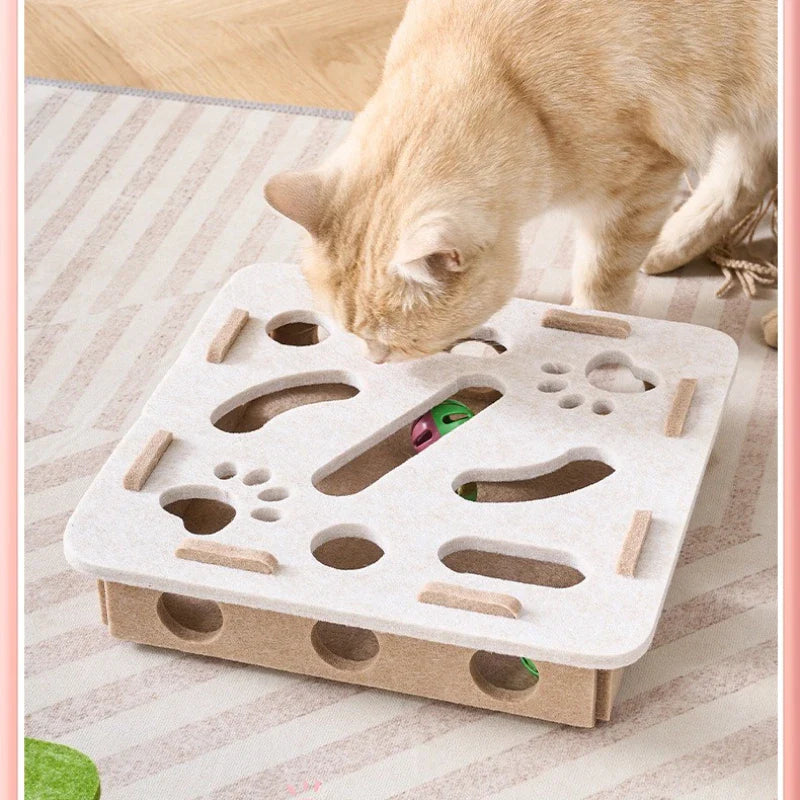 Cat Fun Box – Interactive Puzzle Toy for Indoor Cats, Scratching & Digging Activity Box with Bell Balls - BIG FRENCHIES