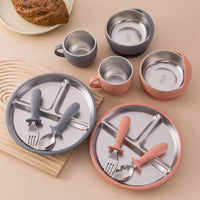 5PCS Baby Feeding Set Stainless Steel Plates with Silicone Sucker