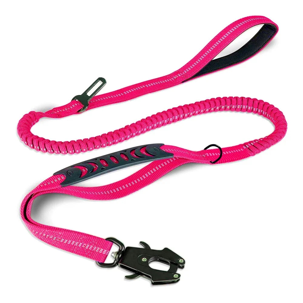 Reflective Shock Absorbing Bungee Dog Leash with Seatbelt Clip - BIG FRENCHIES