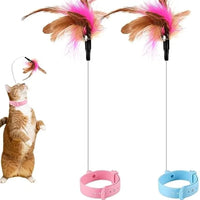 Adjustable Cat Collar Feather Teaser Toy with Bell - BIG FRENCHIES