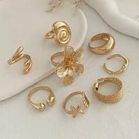 Ingemark 8Pcs/Set Vintage Metal Petal Flower Water Drop Open Rings for Women Trend 2025 Goth Geometric Ring Daily Jewelry Gift