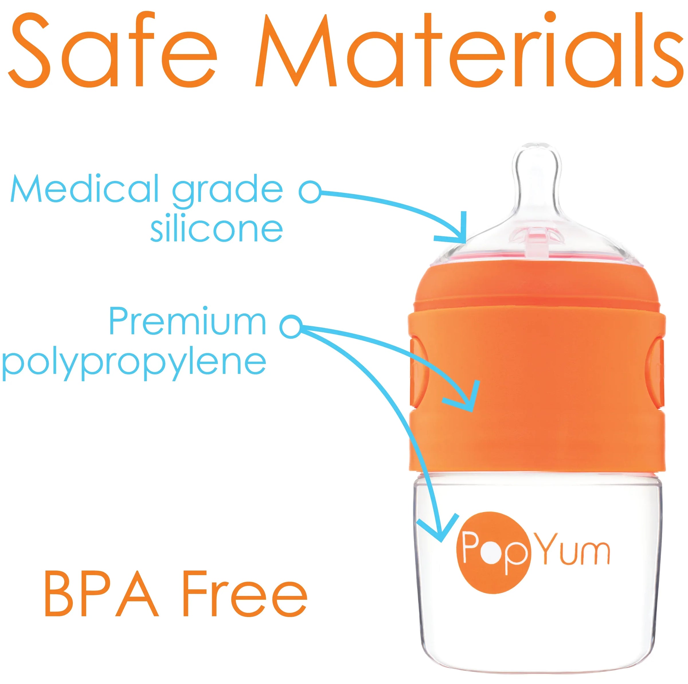 PopYum Baby Bottle Starter Set for Breast and Formula Feeding, 4-Pack, Orange, 2x 5oz Bottles (150ml) + 2x 9oz Bottles (260ml) - BIG FRENCHIES