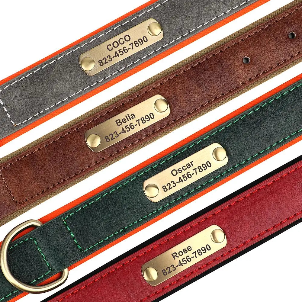 Personalized PU Leather Dog Collar with Custom Engraved ID Tag - BIG FRENCHIES