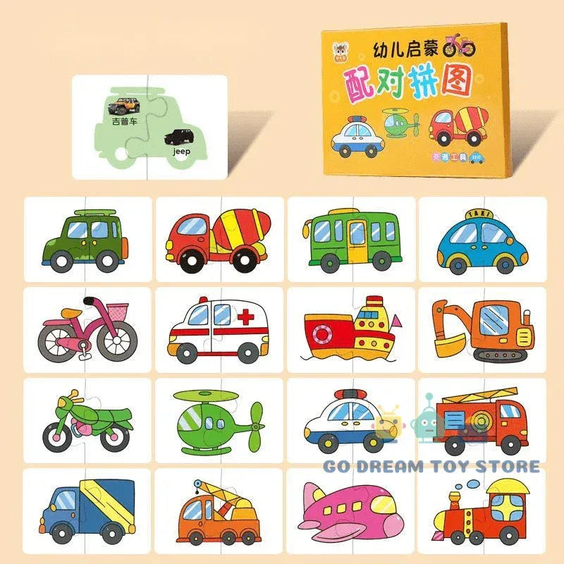 32Pcs Toddler Matching Cards – Montessori Animal & Shape Puzzle Set - BIG FRENCHIES