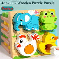 4-in-1 Wooden 3D Cartoon Animal Puzzle | Educational Toy for Kids - BIG FRENCHIES