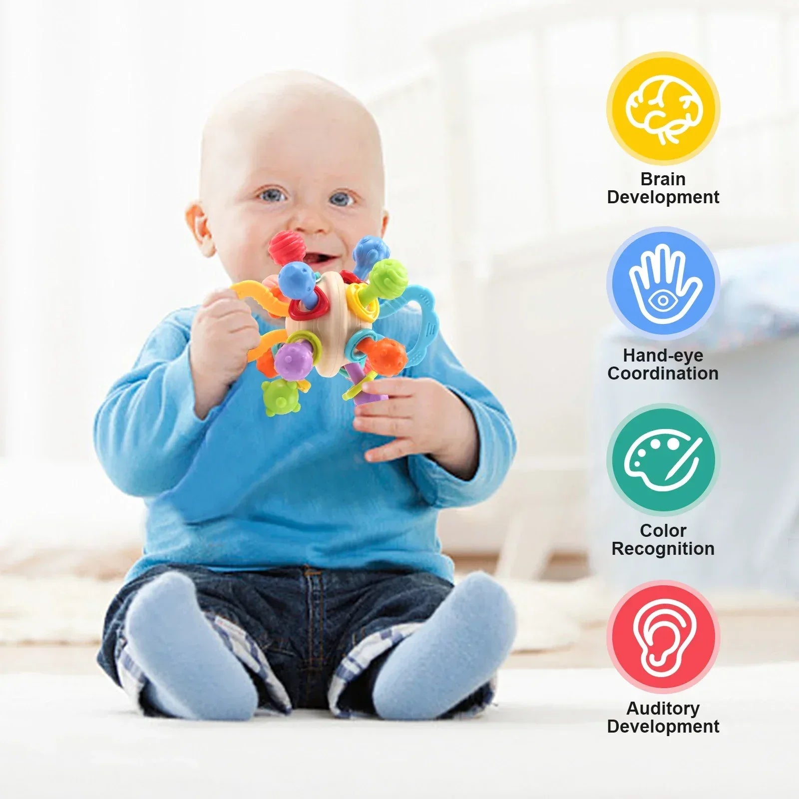 Baby Silicone Manhattan Ball – Soft Teether & Rattle Toy 0–12 Months - BIG FRENCHIES