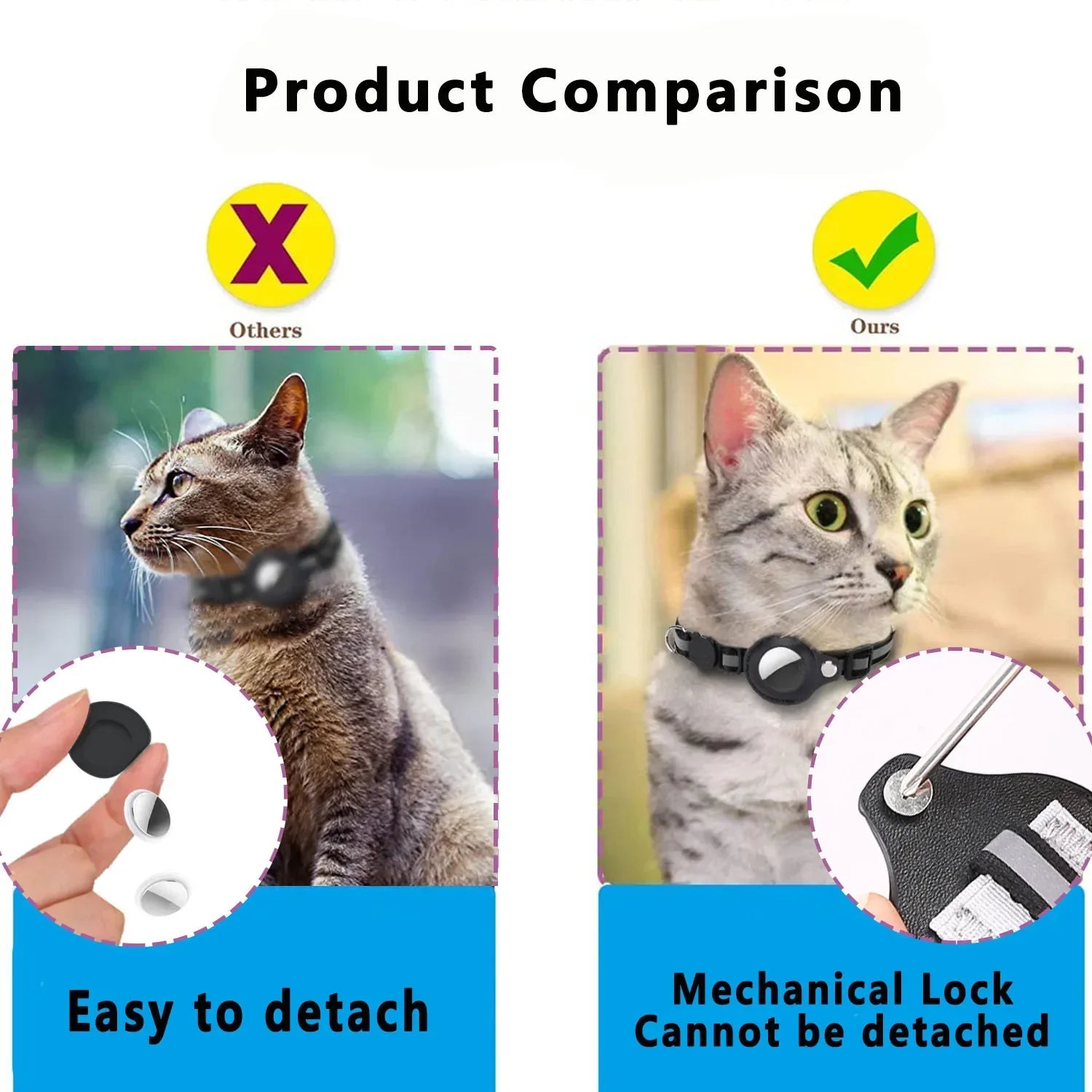 Cat AirTag Holder Collar – Adjustable Reflective Breakaway Kitten Collar with Bell & Waterproof AirTag Case - BIG FRENCHIES
