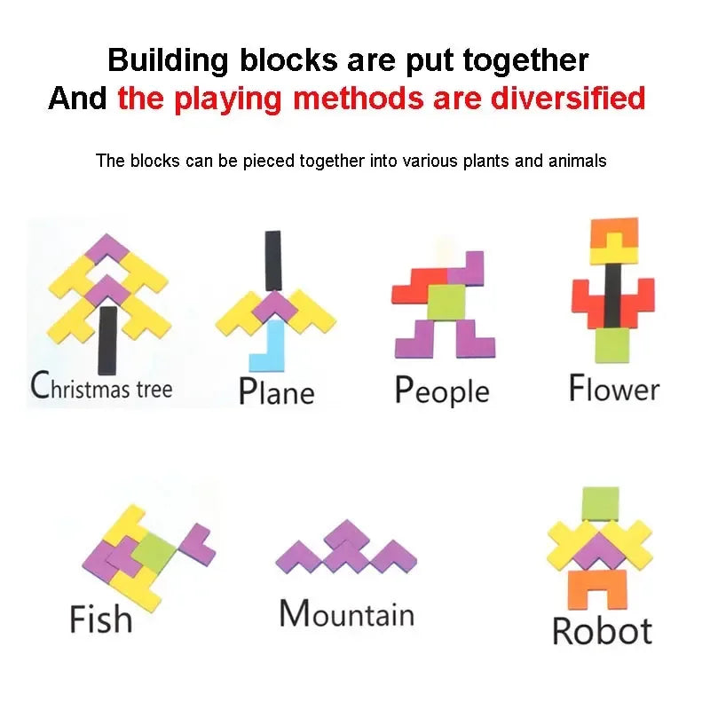Wooden Blocks Puzzle Toy – Montessori 3D Tangram Brain Teasers - BIG FRENCHIES