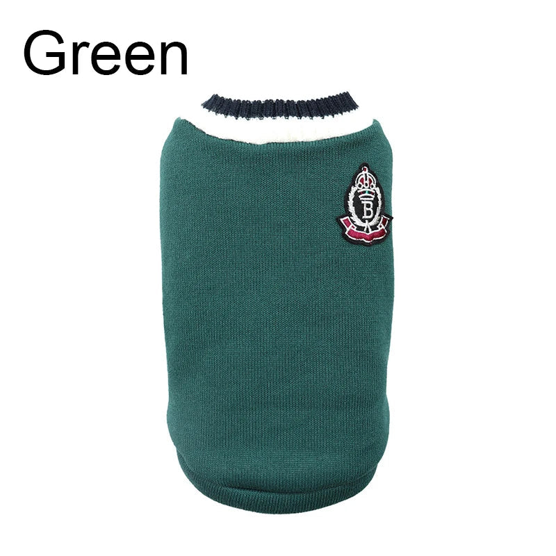 Small Dog Winter Sweater - V-Neck College Style Knitwear - BIG FRENCHIES
