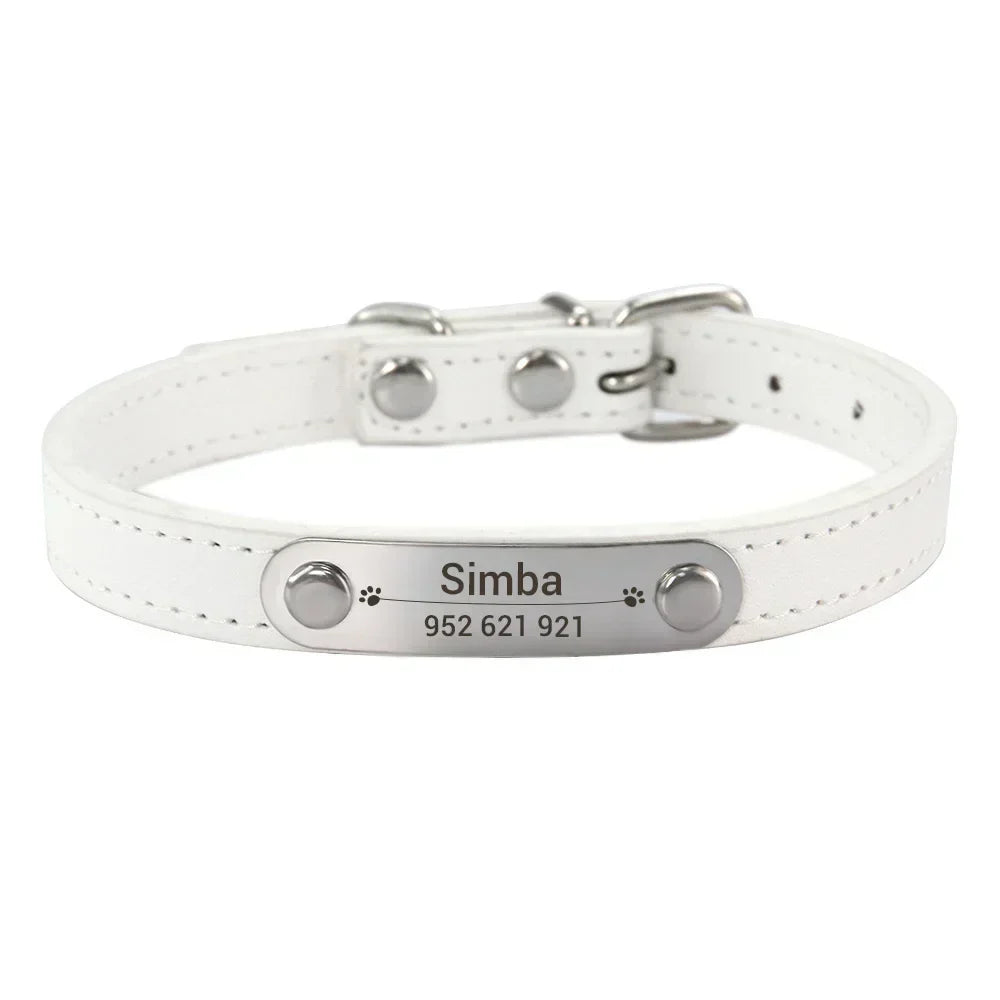 Personalized Dog Collar with Name Engraving – Anti-Lost PU Leather Collar for Dogs and Cats - BIG FRENCHIES