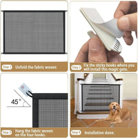Pet Dog Safety Barrier Fence – Folding Mesh Gate with 4 Hooks for Stairs & Doorways - BIG FRENCHIES