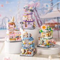 NEW Panda Pet Coffee Ice Cream Flower Shop Store Street View Food House Building Blocks Kit Girls Bricks Model Kids Toy Children