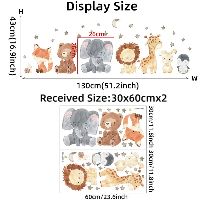 Watercolor Cartoon Animals Wall Stickers